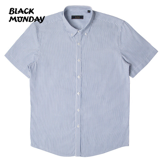 BLACKMONDAY【竹纤维】夏季薄款条纹衬衫男士短袖商务休闲抗皱免烫衬衣男