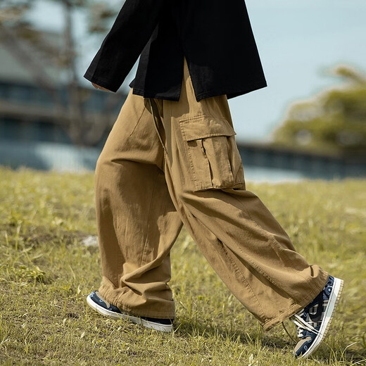 Katuchi Trendy Marke Retro Workwear Casual Hosen für Männer losen Winter Trendy, vielseitige, gerade große Hose für Männer Harem Hosen Khaki XL [Vorgeschlagen 120-140jin [Jin gleich 0,5 kg]]