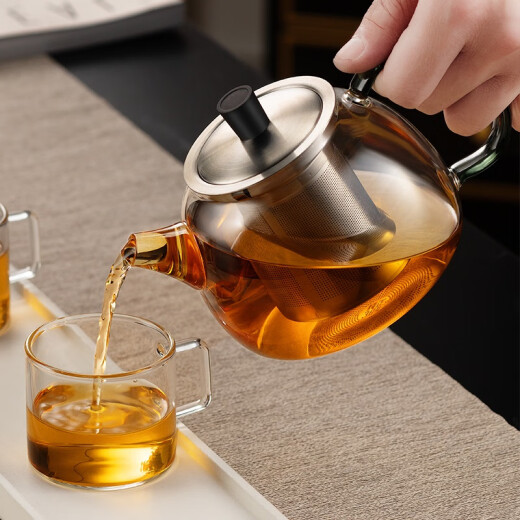 Yuehu high-end brand green bead glass teapot, high temperature resistance, large capacity, heat-resistant teapot, household kettle, tea set, large Fuyun teapot, recommended for 4-6 people, 1000ml heat-resistant glass