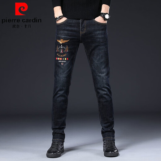 
Pierre cardin Hong Kong men's knitted jeans spring, autumn and winter new fashion embroidered elastic slim casual versatile trousers light gray 6628 33 (2 feet 6)