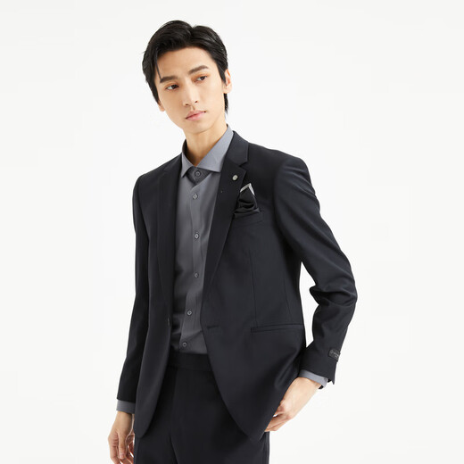 Lilang Youth Business Men's Wool Suit Suit Set Men's Business Formal Suit Two-piece Set Q4QXF07 Navy Blue 170A