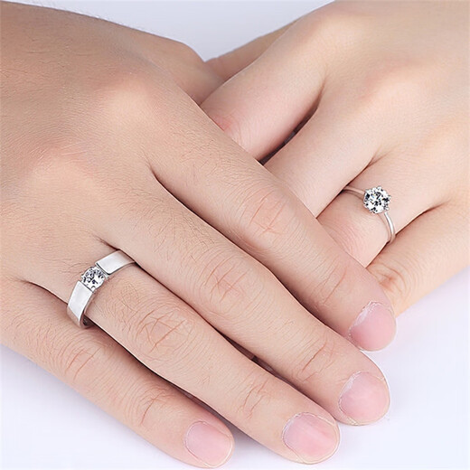 Ililuo wedding rings, couple rings, live mouth simulation diamond rings, a pair of male and female openings, adjustable proposal ceremony wedding props, classic four-claw and six-claw rings, matching ring box