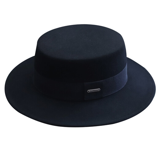 Rogosky counter trendy brand men and women's light luxury autumn and winter versatile fashionable woolen flat-brimmed British retro flat top hat original smoke and coffee color belt women's M size adjustable (54-57.5cm)