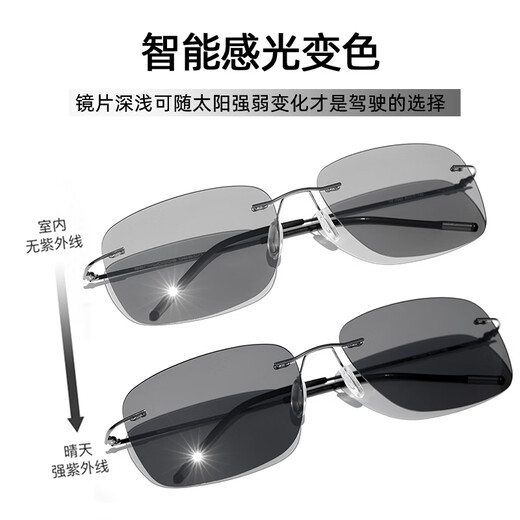 Jiaboli rimless sunglasses for men, color-changing polarized ultra-light sunglasses for driving, anti-UV night vision glasses for fishing and driving