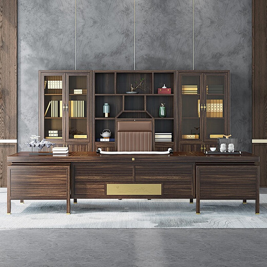 Sanko Furniture Black gold boss desk office desk and chair combination new Chinese style solid wood executive desk CEO desk high-end and elegant 2.2m desk deposit