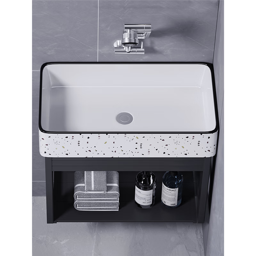 Hongpai Salle de bain Petit appartement sans trou de trou de trou de lavage suspendu balcon ménage grand lavabo en céramique Space en aluminium Basin suspendu bassin à lavage
