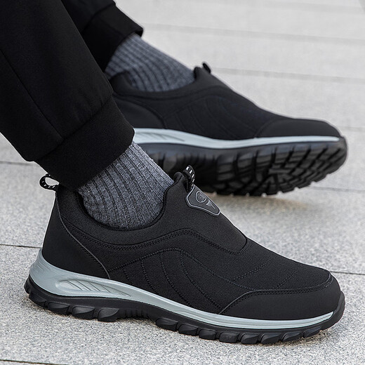 Zulijian Master Old Men's Autumn Thickened Casual Shoes Soft Sole Anti-Slip Leather Surface Older Stroller Women 9207 Black Men's Spring and Autumn Style One-Step 41