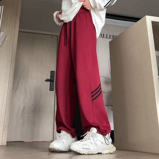 SHANNU pants men's autumn and winter thickened velvet loose casual straight striped American high street sportswear trousers 904 gray regular XL (recommended 120-140 Jin Jin equals 0.5 kg)