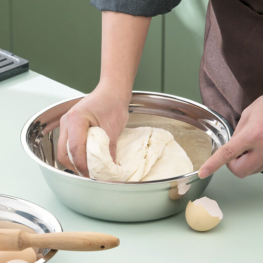 Camellia (CHAHUA) Zhenxiang stainless steel basin thickened flat bottom soup basin kitchen egg beating and basin washing vegetable baking basin 26 cm