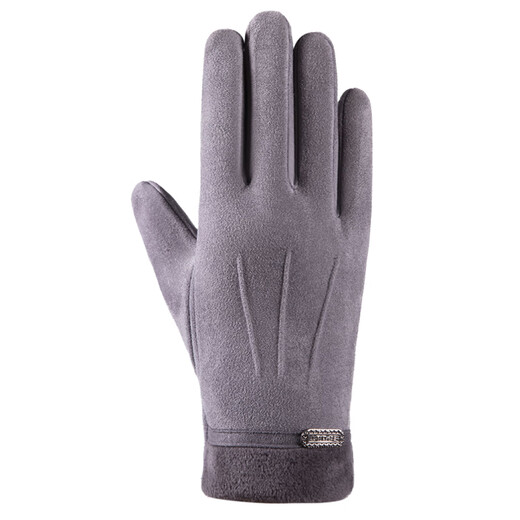 Men's Autumn and Winter Suede Sports Cycling Warm Thickened Velvet Gloves Anti-Slip Driving Takeaway Fishing Gloves Men's Suede Three-Line Black One Size