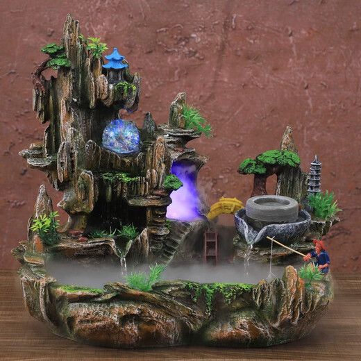 Miaoruyi Rockery Landscape Founding Water Fountain Living Room Ornements Mini Small Fish Tank Water Wheel Circulation Aaute alpine Bonsai Opening Gift 866 # Foggy Style