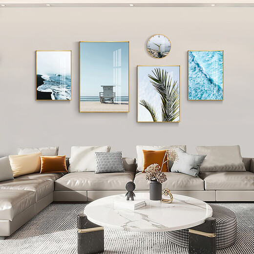 
Mohu (mohu) living room decoration painting sofa background wall mural modern simple landscape landscape painting TV wall high-end new style hanging paintings seaside landscape 15935 (including wall clock) art crystal porcelain group-black frame