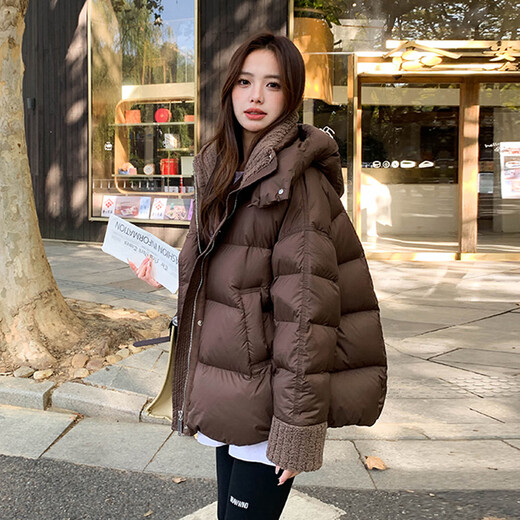 Oudihui 2026 new winter new cotton-padded jacket for women, thickened bread jacket, down jacket, women's cotton-padded jacket, lamb wool splicing jacket, coffee color M, recommended 85-120 Jin Jin equals 0.5 kg