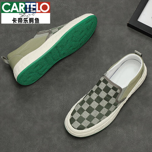 卡帝乐鳄鱼（CARTELO）一脚蹬帆布鞋男板鞋透气懒人鞋男鞋春季潮鞋豆豆鞋休闲布鞋乐福鞋 9227米灰 39