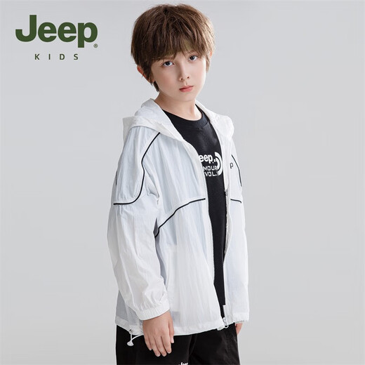 Jeep children's sun protection clothing 2025 summer new breathable skin clothing boys and girls sun protection clothing hooded thin jacket white 110 cm