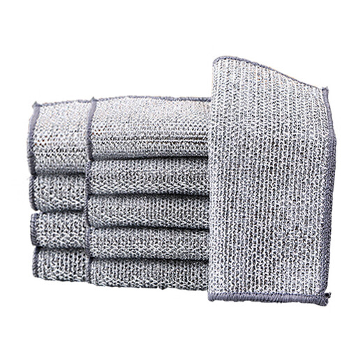 Silver wire dishcloth upgraded silver wire double-sided mesh cloth is not easy to get oily and does not shed lint, kitchen decontamination artifact Link 15 Double-layer silver wire dishcloth 5 pieces kitchen artifact