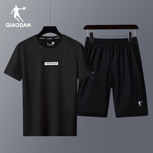 乔丹运动套装男士冰丝短袖T恤夏季短裤休闲跑步速干衣运动服饰两件套 1349白色+黑色 L