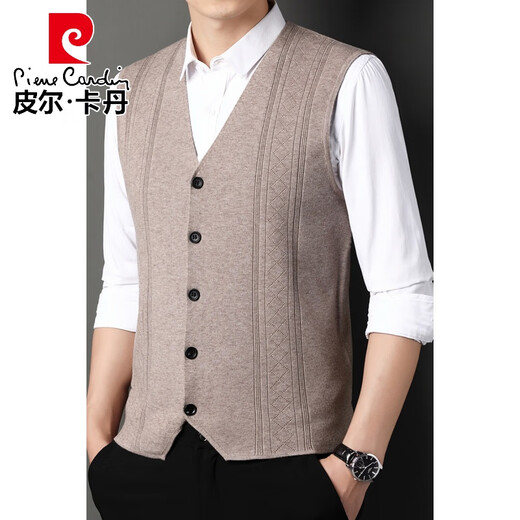 皮尔卡丹（pierre cardin）春秋针织西装开衫马甲坎肩开口背心男士薄款爸爸外穿马夹褂子 深灰色 S 165