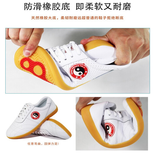 乔尚太极鞋女春夏男武术鞋牛筋底软皮太极拳练功比赛训练鞋 白色5155 40