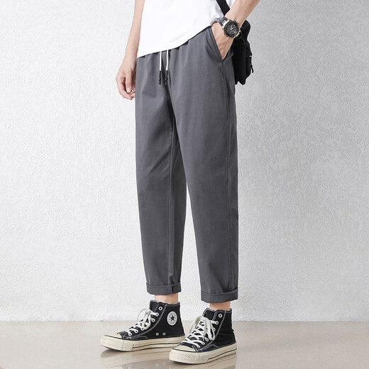 Wahre Vis Casual Hosen Herren Sommer Lose gerade schlanke Hosen 2025 Neue trendige trendige elastische Hose 9904 Dunkelgrau XL