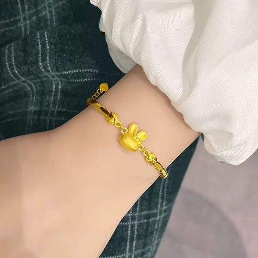 梦蓓茹3D硬金黄金手链女999足金兔子手镯可调节手链纯金手环金首饰送礼 足金兔子手镯 金重约5.2g‘