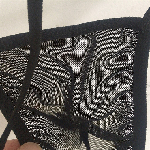 Men's underwear, large elastic waistband, transparent mesh thong, sexy T-pants briefs, one size 17, black
