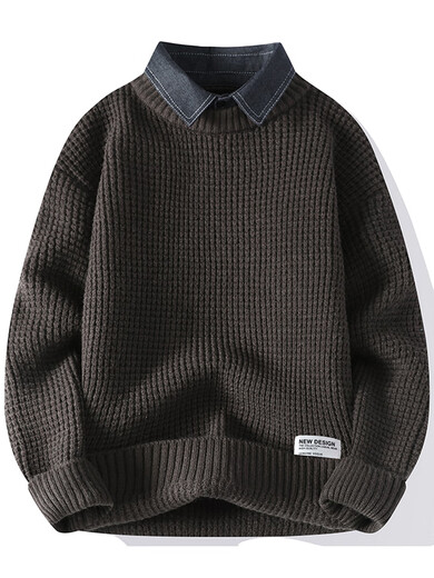 Bushman fake two-piece sweater for men in winter plus velvet thickened base shirt men's sweater for men's sweater for teenager shirt collar underwear sweater R9905 light gray [added velvet] 3XL about 150-170Jin [Jin equals 0.5 kg] can be worn