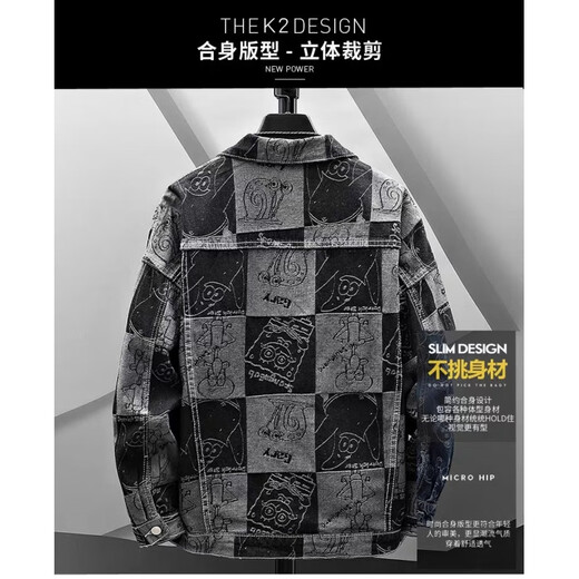 JIAYE Working denim jacket men's spring and autumn new casual and handsome American loose jacket men's trendy black jacket black XL 170-175cm [130-150Jin [Jin equals 0.5 kg]]