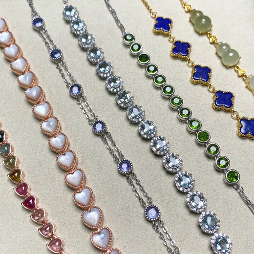 Fat Donglai's same style emerald bracelet, natural colored gemstone tourmaline, tanzanite, translucent blue moon, peridot sugar cube full circle bracelet