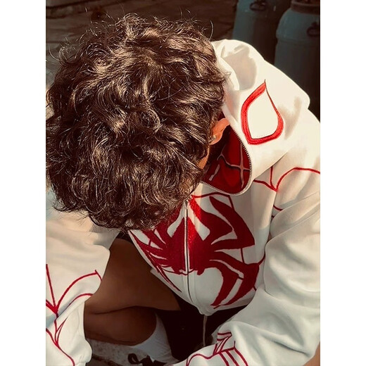 7 best sweatshirts for men's spring and autumn loose hooded cardigan trendy Spider-Man plus velvet thickened versatile couple jacket XDA-699 white L
