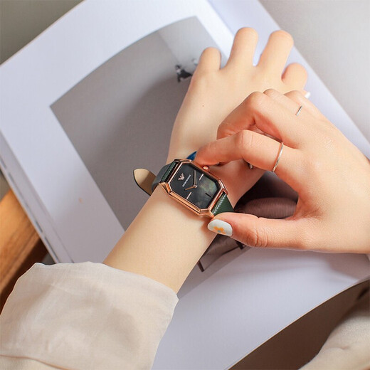 EMPORIO ARMANI阿玛尼手表女方盘皮带石英女士手表七夕情人节生日礼物送女友老婆 网红小绿表AR11149-咨询立减