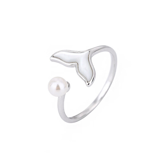 YIZUN. CHOMEL 999 pure silver mermaid tail ring for women ins sweet pearl index finger ring niche design shell ring gift 999 pure silver-fish tail ring-gold