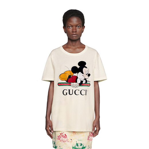 Gucci (Gucci)/Mickey Mouse Red and Green Strip Kurzschläfe T-Shirt Weste XJB7W 9756 Off-White Kauf Xs