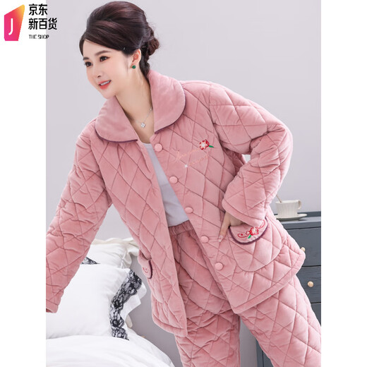 Antarctic pajamas for women in autumn and winter coral velvet three-layer cotton thickened warm and velvet middle-aged and elderly home clothes for mothers in winter 1105 lotus purple XL (110-130Jin [Jin equals 0.5 kg])