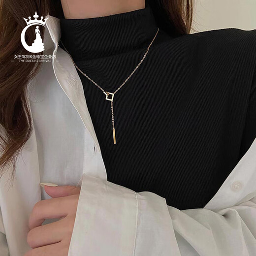 Shien 18K gold geometric square necklace for women's Chinese Valentine's Day gift new style not easy to fade clavicle chain fashion pendant sweater chain