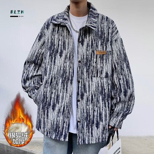 
RLZN Fatty Large Size Tie Dye Small Flavor Jacket Men's Spring and Autumn Plus Large Size Fashionable Brand Loose and Slim Lapel Student Jacket J683J Plus Fleece Black 3XL180-200Jin[Jin equals 0.5 kg]
