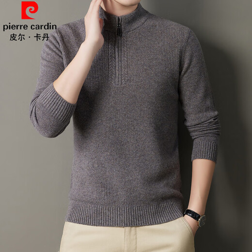 Hengyuanxiang 100% Cardigan Herbst und Winter verdickter halbhoher Hals Reißverschluss Pullover-Strick-Pullover schwarz grau 185