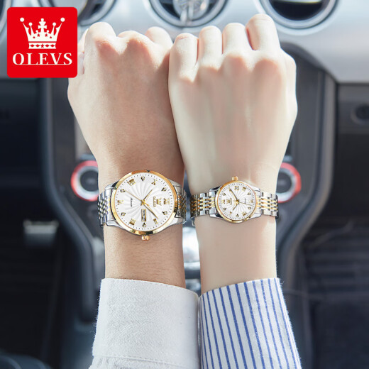 Oleis OLEVS brand watch couple mechanical watch fully automatic luminous waterproof thin model for men and women watch commemorative gifts for wife Steel belt white 6630 couple model + free double belt [National joint guarantee]