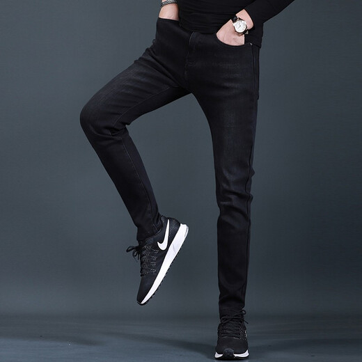 Ventilateur Litai Black Jeans pantalon mince masculin automne et hiver plus en velours épaissis de style coréen et jeans à la mode et décontractés