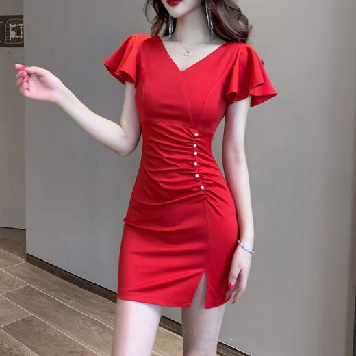 Cuixin Hoodie Women 2024 New Thin Nightclub Sexy Dress for Work Low-cut Waist Skirt Slim and Slim 5182 Styles/Dress [Black] Stretch Slim S [Recommended 85-95Jin [Jin equals 0.5 kg]]