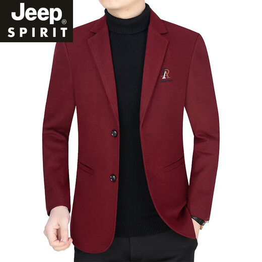 JEEP SPIRIT百搭男士休闲中年西装2024春秋季新款爸爸装上衣羊毛呢西服外套男 WW6153藏蓝 170
