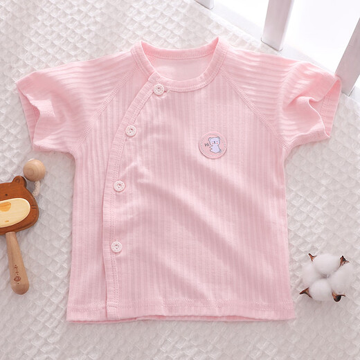 Small three-month-old baby short-sleeved top newborn summer ultra-thin 0-6 months 3-month-old category a pure cotton summer 73 size baby clothes F3 pure cotton short-sleeved bear powder 80 size, recommended 18-21 Jin Jin equals 0.5 kg