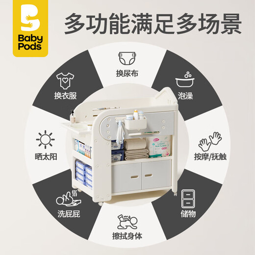 babypods尿布台新生儿护理换尿布抚触多功能婴儿床可移动洗澡台 护理台+乳胶垫+收纳盒D*2+浴盆