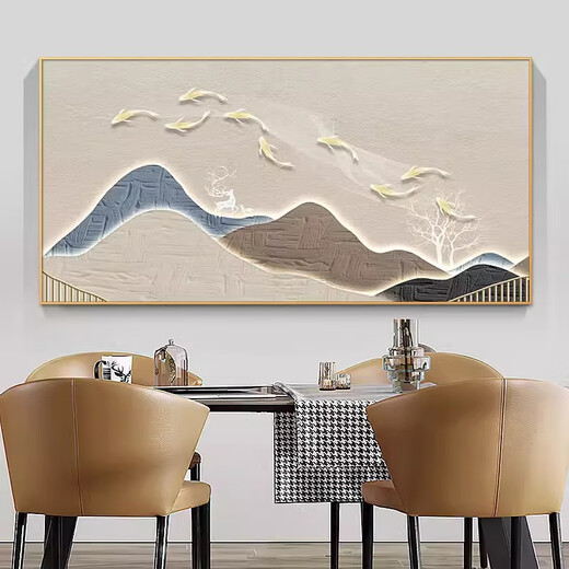 涵轩九鱼图大尺寸电表箱装饰画2025新款免打孔电闸配电箱遮挡餐厅挂画 JD12590 70*50cm(遮挡60*40) 悬挂黑框