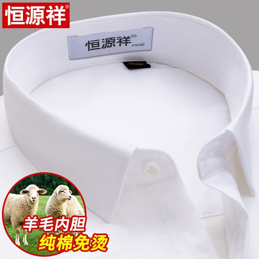 恒源祥纯棉免烫条纹加绒衬衫男长袖商务正装蓝白色工装保暖衬衣 HZ7JYB7170(羊毛内胆) 40