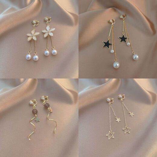 梅派超仙耳夹无耳洞女在逃公主耳环年圆脸耳饰女网红SN6626SN4222 66号四对套餐拼 耳夹【不用耳洞的】