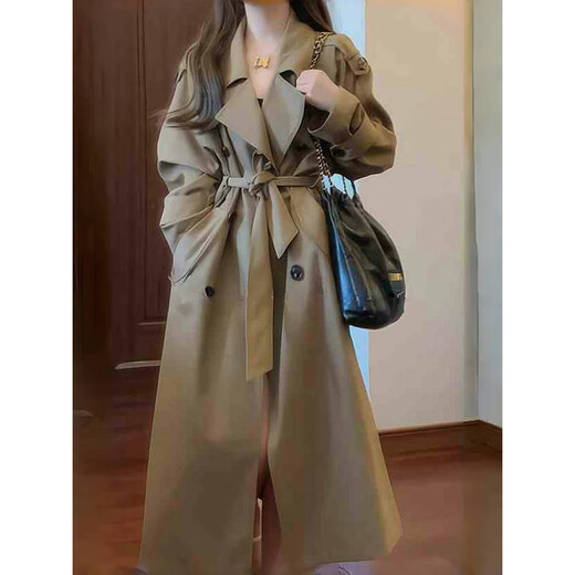
GARNUO khaki windbreaker jacket for women mid-length 2025 new spring and autumn small high-end silhouette casual coat khaki S[80-110Jin[Jin equals 0.5 kg]]