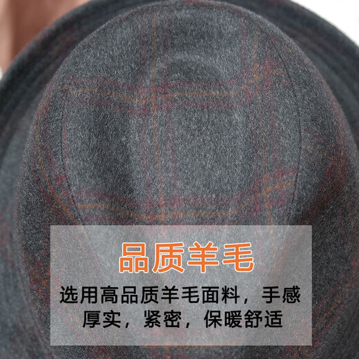King of Hats, high-end fine wool woolen hat, wool gentleman hat, middle-aged and old hat, British hat, men's dad and grandfather hat, blue and gray plaid, L adjustable (58-59) CM