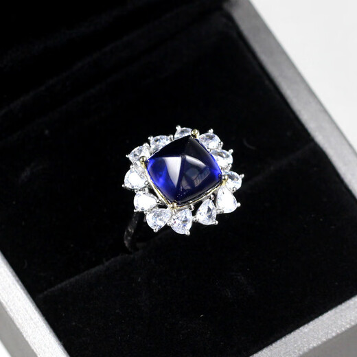 Fat Donglai's same style tanzanite sapphire sugar tower ring, luxury inlaid tanzanite blue moissanite diamond ring for women, fashionable large (main stone 10*10mm) live and adjustable