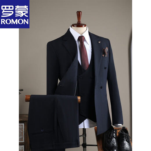 Luo Meng 2025 Spring and Autumn Suit Men's High-end Double-breasted Striped Suit Men's Suit Casual Groom Wedding Dress Brown (suit + trousers) 52/XL (125-135Jin Jin equals 0.5kg)